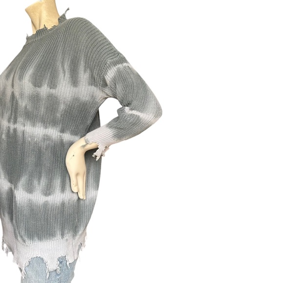 Revolve Superdown Gray & White Tie Dye Distressed Pullover Knit Sweater XS - Picture 8 of 10